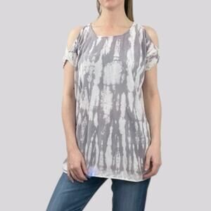 River + Sky Grey & White Tie-Dye Cold Shoulder Blouse
